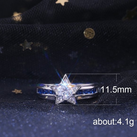 💕Elegant Blue Crystal Ring Lovely CZ Star Bague Ring, GPMB1500 - Picture 5 of 6